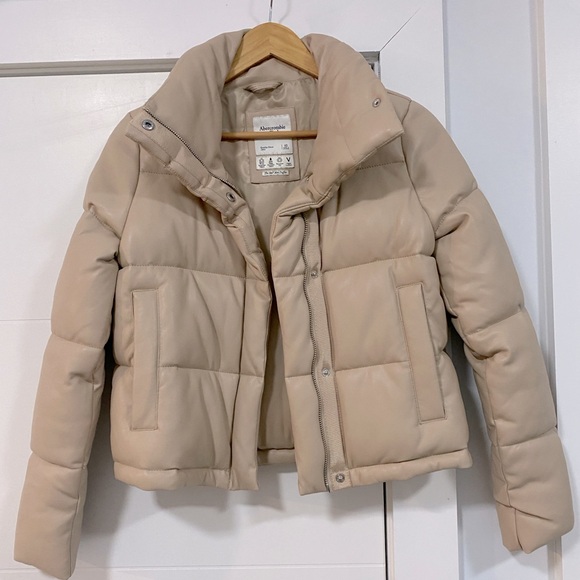 Abercrombie Mini Puffer XS-Beige Faux Vegan Leather - Picture 1 of 3